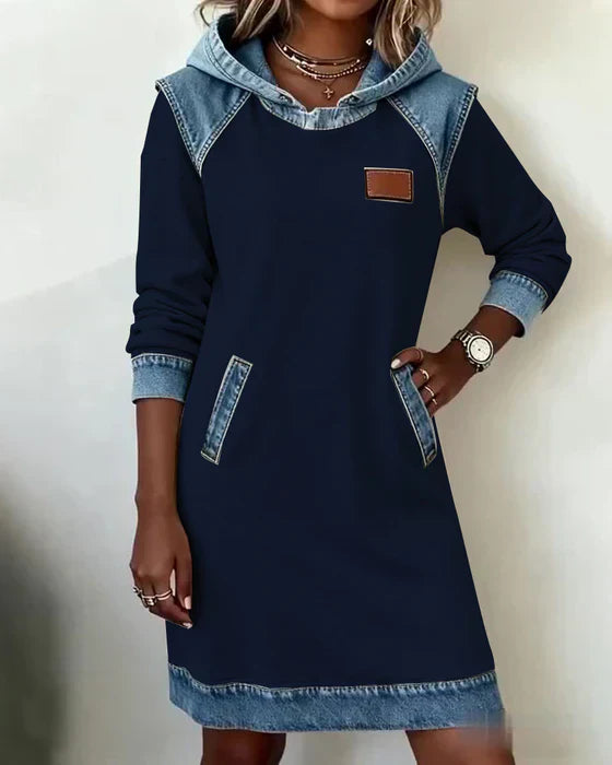 Lunariae – Casual Contrast Hoodie Dress