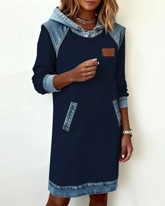 Lunariae – Casual Contrast Hoodie Dress